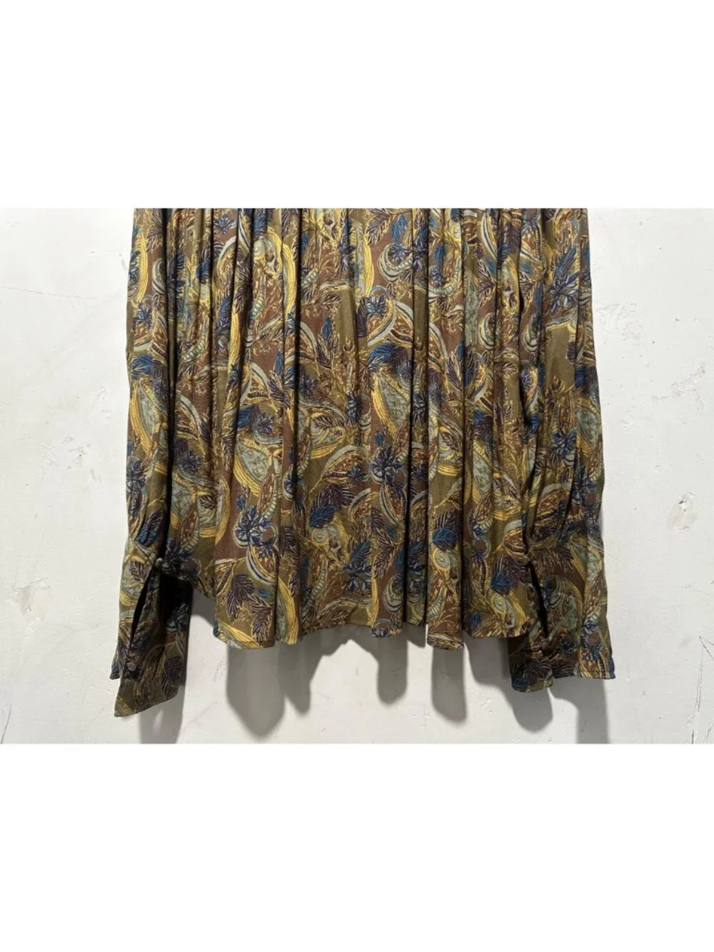 Free People Paisley Pleated Top Women Small Green Collared Tie Long Sleeve Flowy - Picture 13 of 16